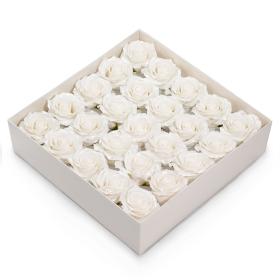 25x DIY Seifenblumen - (5-Schicht) Dekorative Rose – mit Seidenbesatz – klassischer weißer Glanz