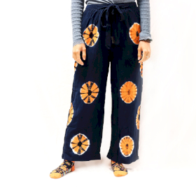 Loungehose im japanischen Stil - Mittel. -Blau, Orange