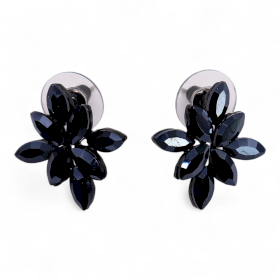 Tiefschwarz- Vintage Glass - Blumen - Ohrringe