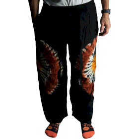 Loungehose im japanischen Stil - Groß  -Schwarze Schokolade / Orange