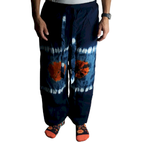 Loungehose im japanischen Stil - Mittel -Blau, Blaugrün / Orange