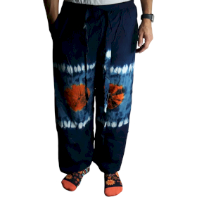 Loungehose im japanischen Stil - Groß  -Blau, Blaugrün / Orange