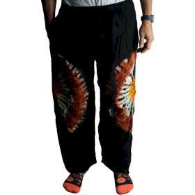 Loungehose im japanischen Stil - Mittel -Schwarze Schokolade / Orange