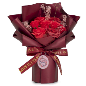 Großer Strauß roter Rosen – Liebe ist ewig – Geschenkkarte