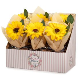 6x Verkaufsfertige Seifenblumen – Einzelner Sonnenblumenstrauß