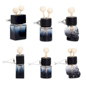 12x Schwarz - Flaschen zum Anbringen von Diffusor-Entlüftungen im Auto- 8ml - (3 verschiedene Designs x 4)