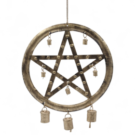 Indische Windspiele – Eisen-Pentagram mit Kuhglocken – 25 × 49 cm