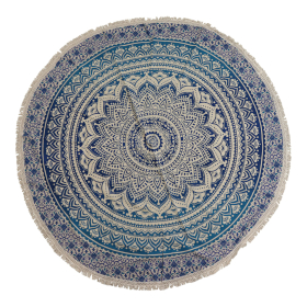 Kleine Mandala-Rundstickerei aus Baumwolle (130cm) - Klassisches Blau