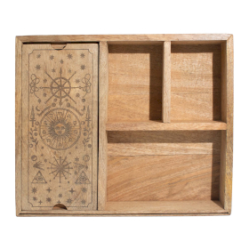 Tarotbox mit vier Fächern und Kartenhalter