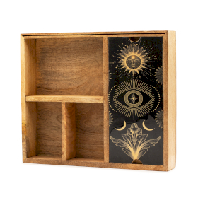 Tarotbox mit vier Fächern und Kartenhalter