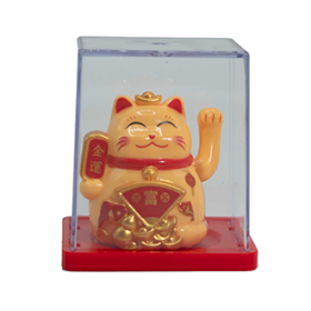 Mini Solar-Glückskatze in Box- Gelb