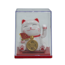 Mini Solar-Glückskatze in Box- Weiß