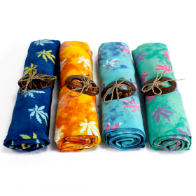 4x Handbedruckte Bali Sarongs- Tropische Blätter (4 versch. Farben)