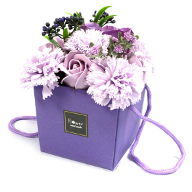 6x Seifenrosenbouquet - Lavendelfarbene Rosen & Nelken -SPECIALBOX